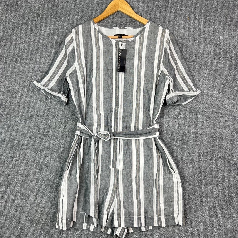 Banana Republic Striped Jumpsuit in Gray and White